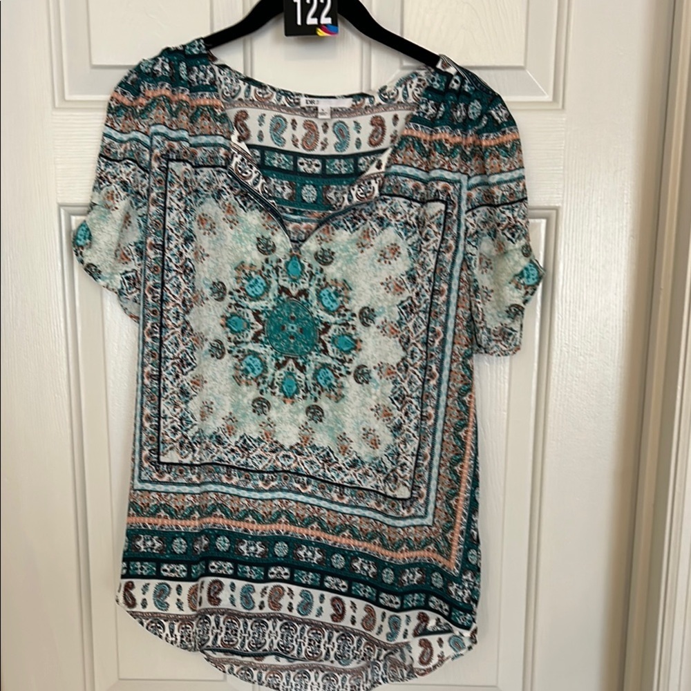 DR2 Blue and Brown Blouse Elegant Top